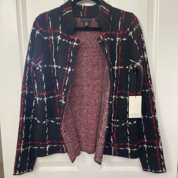 Adrienne Vittadini button black white red button sweater NWT Medium wool blend - Picture 5 of 6